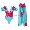 Damenbadebekleidung Sexy einteiliger Badeanzug 2024 Rüschen Frauen Blumendruck Badeanzug Beachwear V-Ausschnitt Monokini SwimH24222