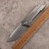 Ny A2257 High End Flipper Folding Knife 14C28N Stone Wash Tanto Blade CNC TC4 Titanium Alloy Handle