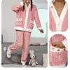 Pyjamas simples et mignons en peluche pour femmes, vêtements de nuit, dessin animé, chaleur, confort, saisons d'automne et d'hiver, ensembles de vêtements de maison