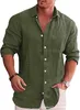 Camisa solta sólida masculina de linho polo gola manga longa moda coreana camisas sociais para homens blusa 240219