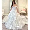 2024 Ivory A Line Wedding Dresses Illusion Off Shoulder Lace Appliques Tulle Bridal Gowns Plus Size Sweep Train Vestido De Novia Open Back Short Sleeves