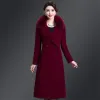 Blends Woolen Mantel Elegante Frauen Winter Dicke Schlanke Große Größe Faux Pelz Kragen Jacke Streetwear Koreanischen Stil Zweireiher Mantel 5XL
