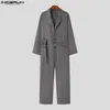 Men's Pants Fashion Men Jumpsuits Solid Color Lapel Long Sleeve Streetwear Korean Style Rompers Loose 2023 Casual Men Overalls S-5XL INCERUNL2402