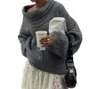 Женские блузки, модные шикарные однотонные свитера с разрезным вырезом для женщин, повседневные свободные джемперы с длинными рукавами, 2024, женский уличный трикотаж