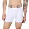 Cuecas sexy homens seda gelo respirável perna longa boxer briefs bolsa convexa roupa interior sólida confortável shorts troncos