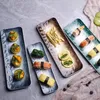 Assiettes vaisselle en céramique, plat rectangulaire, style japonais, assiette créative, Long Sashimi Sushi