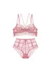 BH's Sets Roze Tweedelige badmode Bikini's Slipje Kanten slips Lingerie Perspectief Onderbroek Panty Vrouwelijke Intimates Ondergoedset