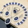 Conjunto Blue Sapphire 925 Silver Jewellry Define o colar de pulseira de joias finas de pedras finas de pedras finas