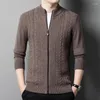 Camisolas masculinas de lã casual de malha cardigan camisola homens 2024 outono inverno retro zíper cor pura versátil casaco coreano masculino