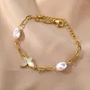 Länk armband armband opal stenmånsten fjäril för kvinnor smycken charm pin kedja parti present bijoux femme