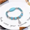 Beaded Turquoise Stone Strands Bracelets Vintage Sier Ethnic Beaded Charm Zinc Alloy Lady Bangle Fashion Beads Jewelry For Girls Wome Dhdxs