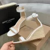 Wedge slope root sandalen Leren slip Achterkant hiel Stro Loafers Schoenen Flats luxe designer damesschoenen met hoge hakken