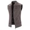 Gilets pour hommes 2024 col debout en peluche épaissie grand motif de diamant pull tricoté cardigan gilet