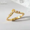 Rings Lamoon Vintage Wedding Rings 925 Sterling Silver Ring Princess Crown CZ Diamond K Gold Pold Agagement Voorstel Ring RI062