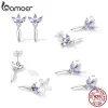 Boucles d'oreilles Bamoer véritable 925 en argent Sterling élégant violet feuille boucles d'oreilles argent Zircon boucles d'oreilles pour les femmes bijoux fins cadeau de mode