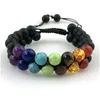 Beaded 8Mm brins de perles 7 Chakra Bracelet perles de lave volcanique noire Reiki guérison Nce Double couche rangée pierre naturelle Yoga Bracelets Dhoia