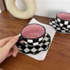 Hand Painted Ceramic Mugs Personalized Chessboard Original Design Coffee Cup Saucer For Tea Milk Creative Gifts Handle Drinkware 2234Y