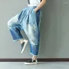 Damesjeans Dames Drop Crotch Denim Broek Hippie Punk Gescheurd Boho Gesplitst Enkellange Kruisbroek Boyfriend Harem G060601