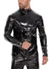 Erkek ceket 5-7xl uzun kollu PU deri tişört ıslak görünüm pvc katlar sıkı seksi cosplay rüzgarlık moto t gömlek üstleri