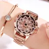 Women's light luxury 360 degree rotary high fashion diamond-inset waterproof steel strap watch