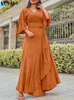 Basis Casual jurken Plus Maat Size 5xl Vonda Elegant Satin Long Jurk Dames 2023 Moderiem Ruffled Long Sun Dress V-Neck Solid Color Casual Party Dressl2405