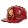 Ball Caps Fashion Snapback Men Flat Baseball Cap Golden Lion Loop Multi Color Figure PU Leather Hip Hop Punk Casual Street Trend