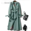 Women's Trench Coats KAAAZI Winter Long Shirt Dress Women Brown Windbreak Trench Coat Korean Plus Large Size Casual Outerwear Thickening Fashion 4XL T240222