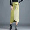 Faldas 2024 otoño e invierno de cintura alta de las mujeres elástico patchwork asimétrico cordón delgado moda casual elegante desplazamientos