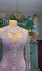 Pink Sparkly Princess Mermaid Prom Ceremony Dresses for Women Long Sleeve Crystal Beaded Evening Gown vestidos de gala