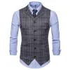 #4827 printemps grande taille 4XL costumes gilets à carreaux hommes vêtements d'extérieur veste sans manches simple boutonnage Vintage hommes formel gilet mince