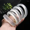 Bangle White Hand Carved Wide Stripe Natural Jade Bracelet Fashion Boutique Jewelry Men's And Women's Bangles Accessories Handring
