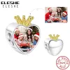 Medaglioni ELESHE Personalizza foto Ciondoli di moda Corona in argento sterling 925 con perline a forma di cuore Bracciale originale Gioielli da donna fai da te