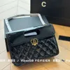 Designer channeles bags 23S New Lacquer Leather Sheepskin Diamond Pattern Black Handheld Document Bag Underarm Single Shoulder Diagonal Straddle Bag