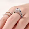 Rings newshe 3 pc's trouwringen ingesteld voor vrouwen 925 zilver 2.6ct prinses gesneden wit blauw aaaaa cz luxe bruids engagement sieraden