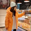 Kadın Trençkotları Kadınlar Kış Pamuk Ceket Orta Uzun Parkas Kalın Sıcak Giysi Kapşonlu Ceket Gevşek Turuncu Yastıklı Kar Outercoat