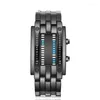 腕時計ビジネスメンステンレススチールブルーバイナル明るいLED電子ウォッチディスプレイ防水ファッション女性リロイブレ