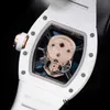 Последняя коллекция наручных часов RM Timepiece Мужские наручные часы Richardmilli RM52-01 Череп Голова Белая керамика Ручные механические мужские часы с полным полым механизмом