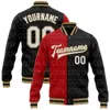 Herenjassen Aangepaste rode Splice 3D-geprinte honkbalknopjas Bomber Full-Snap Varsity Letterman