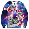 Мужские толстовки с капюшоном, уродливый рождественский свитер, мужские пуловеры с 3D принтом, забавные пуловеры с изображением кота Санта-Клауса, кофты для вечеринки, косплей с длинным рукавом