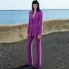 ВЫСОКОЕ КАЧЕСТВО, новинка 2024, дизайнерский костюм для подиума, женский пиджак на одной пуговице, расклешенные брюки, костюм, флуоресцентный фиолетовый
