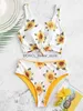Women's Swimwear Sunflower Print Bikini Set 2023 Push Up Crop Top Reversible Women Front Tie Bathing Suit High Waist Swimsuit BikinisH24222