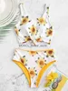 Kvinnors badkläder Sunflower Print Bikini Set 2023 Push Up Crop Top Reversible Women Front Tie Bathing Suit High midje Swimsuit Bikinish24222