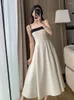 Casual Dresses Sexig rygglös lapptäcke Kvinnor Summer Beach Spaghetti Strap Elegant Slim High midje Evening Party Lady Fashio