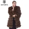 Pelliccia da donna Cappotto di pelliccia invernale Vera pelliccia di volpe Cappotto da donna Maniche staccabili Gilet Volpe blu Donna Giubbotti Cappotti Abiti taglie forti 2019 Nuovo