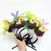 Decorative Flowers Party Headwear Lovely Wooden Rattan Headband Easter Hair Hoops Rabbit Design With Bird Adjustable