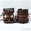 Charme pulseiras de couro genuíno envoltório pulseiras mtilayer charme pulseiras moda homens manguito ajustável cruz páscoa vintage jóias trança dha0u