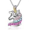 Pendant Necklaces Fashion Unicorn Necklace Color Cartoon Crystal Jewelry For Women Banquet Birthday Anniversary Gift