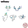 Earrings WOSTU 925 Sterling Silve Birds Earrings Asymmetrical Design Purple Zircon Colorful Enamel Process Ear Studs Fine Jewelry Gift