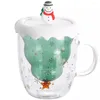 Vinglasglas Glas söt med lock Cartoon Water Cup Drinkware Högt rankade hushållsprodukter behöver dubbla lageranvändning