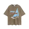 Heren Designer Rhu T-shirt Vintage Retro Gewassen Shirt Luxe Merk T-shirts Dames T-shirt met korte mouwen Zomer Causale Tees Hip Hop Tops Shorts Kleding Verschillende kleuren-3